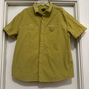 Worble Yellowish Green Casual Button Down Corduroy Shirt with Collared Neckline